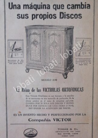 CARTEL ANTIGUO ORIGINAL DE GRAMOFONO VICTROLA MOD 10-50, 1927 ARGENTINA /64