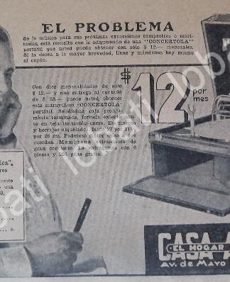 CARTEL ANTIGUO ORIGINAL DE GRAMOFONO CONCERTOLA, 1927 ARGENTINA /63 /RARO