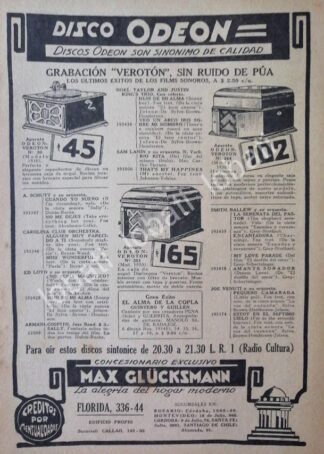 CARTEL ANTIGUO ORIGINAL DE VICTROLAS ODEON VEROTON 1926, ARGENTINA /58