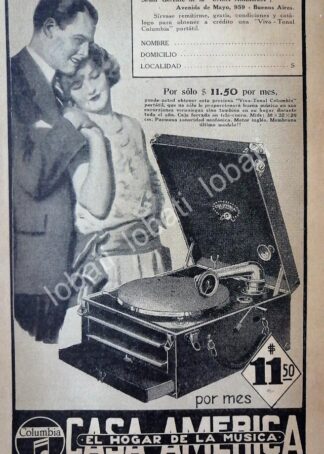 CARTEL ANTIGUO ORIGINAL DE VICTROLAS COLUMBIA 1926 /56 ARGENTINA