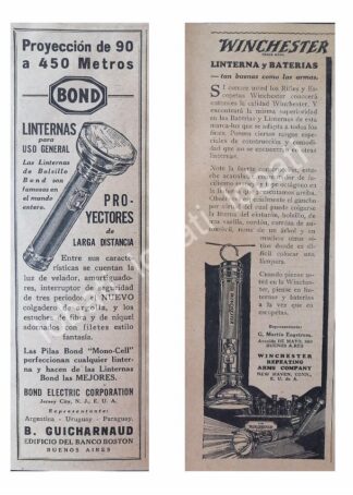 CARTEL ANTIGUO ORIGINAL DE 2 AFICHES LINTERNAS WINCHESTER Y BOND 1926 /207