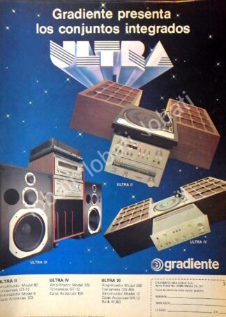 CARTEL ANTIGUO ORIGINAL DE EQUIPOS DE SONIDO MODULARES GRADIENTE. 1981 /198