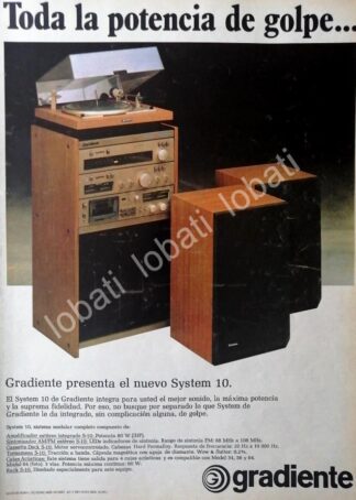 CARTEL ANTIGUO ORIGINAL DE EQUIPO DE AUDIO GRADIENTE SYSTEM 10 1982/195