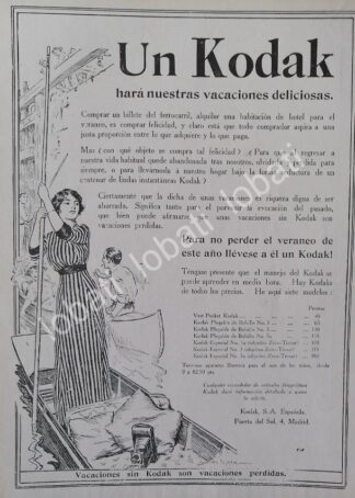 CARTEL ANTIGUO ORIGINAL DE CAMARAS KODAK 1913 /8 PUBLICIDAD ARTISTICA