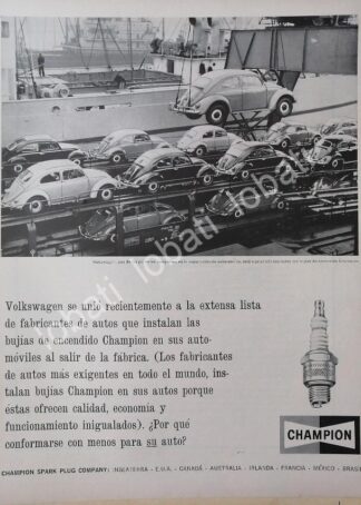 CARTEL ANTIGUO ORIGINAL DE BUJIAS CHAMPION Y AUTOS VOLKSWAGEN CARIBE 1962 /36
