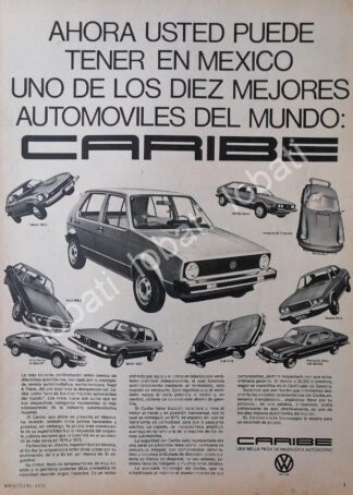 CARTEL ANTIGUO ORIGINAL DE AUTOS VOLKSWAGEN CARIBE 1977 1RA GENERACION /35