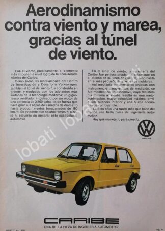 CARTEL ANTIGUO ORIGINAL DE AUTOS VOLKSWAGEN CARIBE 1978 1RA GENERACION MEXICANA /33