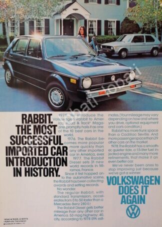 CARTEL ANTIGUO ORIGINAL DE AUTOS VOLKSWAGEN RABBIT (CARIBE) 1978 /7