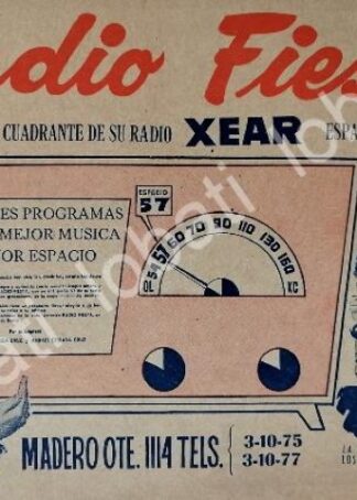 CARTEL ANTIGUO ORIGINAL DE RADIO DIFUSORA XEAR RADIO FIESTA MONTERREY 1960s /38