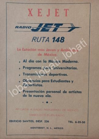 CARTEL ANTIGUO ORIGINAL DE RADIO DIFUSORA XEJET RADIO MONTERREY 1960s /34 SUPER RARO