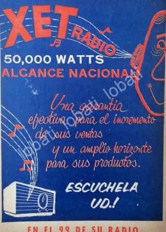 CARTEL ANTIGUO ORIGINAL DE RADIO DIFUSORA XET RADIO MONTERREY 1960s /32