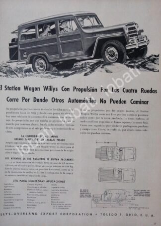 CARTEL ANTIGUO ORIGINAL DE AUTOS WILLYS STATION WAGON 1954 /268