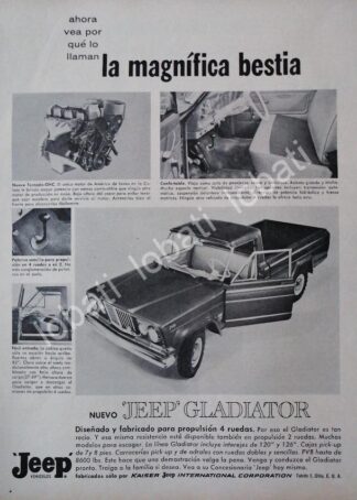 CARTEL ANTIGUO ORIGINAL DE AUTOS PICKUP JEEP GLADIATOR 1962 1RA VERSION /265 RARO