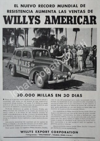 CARTEL ANTIGUO ORIGINAL DE AUTOS WILLYS AMERICAR 1941 ROMPE RECORD /263 SUPER RARO