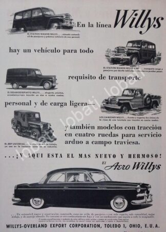 CARTEL ANTIGUO ORIGINAL DE AUTOS WILLYS VARIOS MODELOS 1952 /261