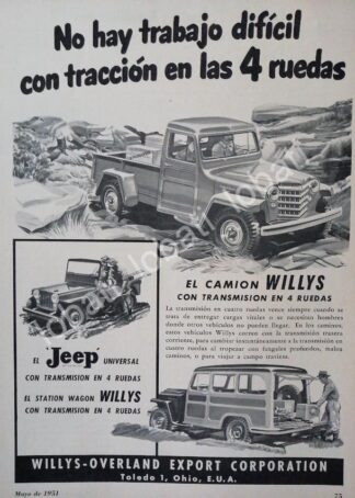 CARTEL ANTIGUO ORIGINAL DE AUTOS Y CAMIONETAS JEEP WILLYS 1951 /258