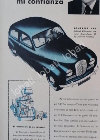 CARTEL ANTIGUO ORIGINAL DE AUTOS BMC AUSTIN SOMERSET A40 1953 /246 RARO