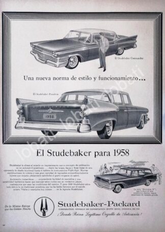 CARTEL ANTIGUO ORIGINAL DE AUTOS STUDEBAKER 1958 /239