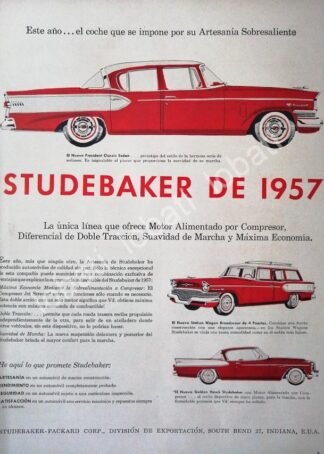 CARTEL ANTIGUO ORIGINAL DE AUTOS STUDEBAKER 1957 /238