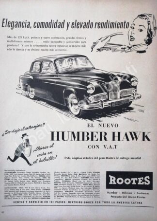 CARTEL ANTIGUO ORIGINAL DE AUTOS ROOTES HUMBER HAWK 1959 /228