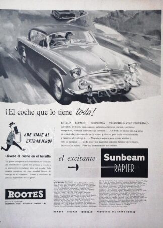 CARTEL ANTIGUO ORIGINAL DE AUTOS ROOTES SEMBEAM RAPIER 1957 VARIOS /227