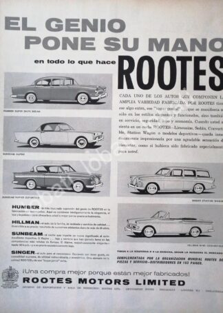 CARTEL ANTIGUO ORIGINAL DE AUTOS ROOTES 1959 VARIOS /226