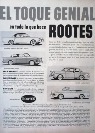 CARTEL ANTIGUO ORIGINAL DE AUTOS ROOTES 1959 VARIOS /225