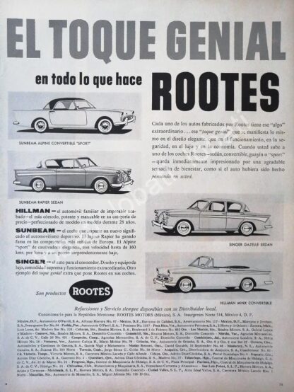 CARTEL ANTIGUO ORIGINAL DE AUTOS ROOTES 1959 VARIOS /225