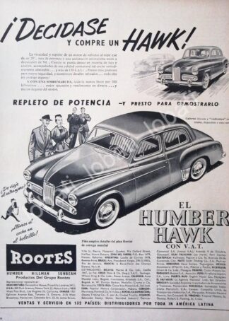 CARTEL ANTIGUO ORIGINAL DE AUTOS ROOTES HUMBER HAWK 1959 /224