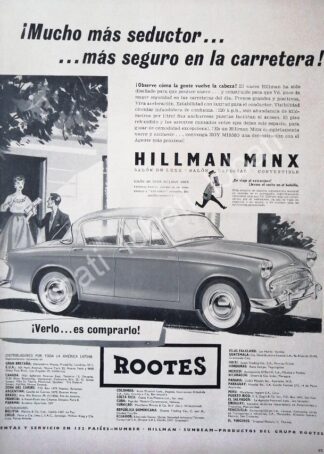CARTEL ANTIGUO ORIGINAL DE AUTOS ROOTES HILLMAN MINX 1957 /223