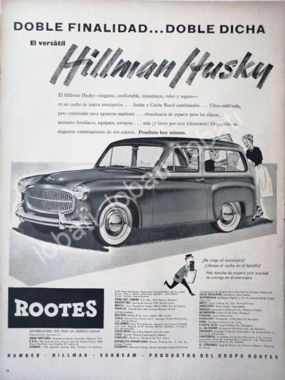CARTEL ANTIGUO ORIGINAL DE AUTOS ROOTES HILLMAN HUSKY 1956 /229