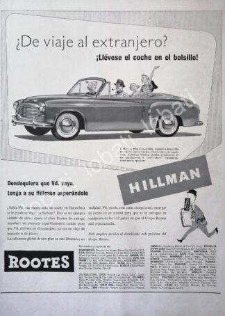 CARTEL ANTIGUO ORIGINAL DE AUTOS ROOTES HILLMAN MINX CONVERTIBLE 1956 /222