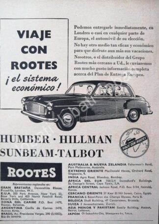 CARTEL ANTIGUO ORIGINAL DE MINI CARTEL AUTOS ROOTES HILLMAN HUMBER 1953 /217
