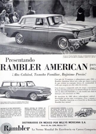 CARTEL ANTIGUO ORIGINAL DE AUTOS AMERICAN RAMBLER CLASSIC 1962 1RA EDICION MEXICANA /215