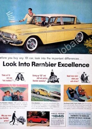 CARTEL ANTIGUO ORIGINAL DE AUTOS AMERICAN RAMBLER CLASSIC 1961 1RA EDICION USA /213
