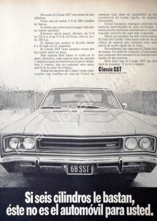 CARTEL ANTIGUO ORIGINAL DE AUTOS AMERICAN RAMBLER CLASSIC SST 1968 /210 RARO