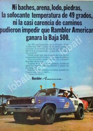 CARTEL ANTIGUO ORIGINAL DE AUTOS AMERICAN RAMBLER GANA CARRERA BAJA 500 1968 /209