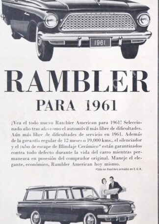 CARTEL ANTIGUO ORIGINAL DE AUTOS RAMBLER AMERICAN 1961 /206