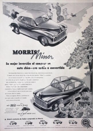 CARTEL ANTIGUO ORIGINAL DE AUTOS BMC MORRIS MINOR 1953 /205 SUPER RARO