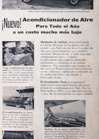 CARTEL ANTIGUO ORIGINAL DE AUTOS NASH SEDAN 1954 /196