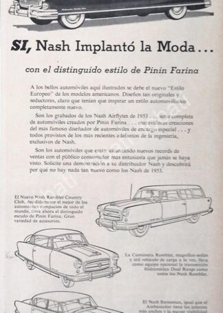 CARTEL ANTIGUO ORIGINAL DE AUTOS NASH VARIOS 1954 /195