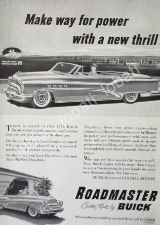 CARTEL ANTIGUO ORIGINAL DE AUTOS BUICK ROADMASTER 1953 RARO /193