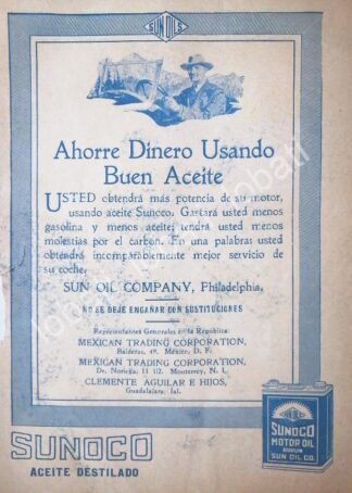 CARTEL ANTIGUO ORIGINAL DE ACEITE LUBRICANTE SUNOCO 1922 /A54