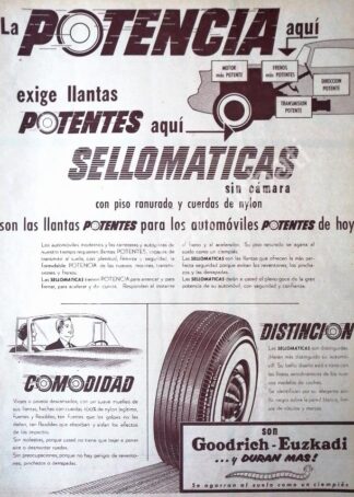 CARTEL ANTIGUO ORIGINAL DE LLANTAS GOODRICH EUZKADI SELLOMATICAS 1955 /53