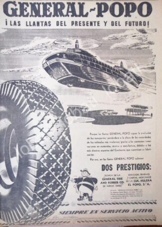 CARTEL ANTIGUO ORIGINAL DE LLANTAS GENERAL POPO 1947 /48