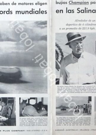 CARTEL ANTIGUO ORIGINAL DE BUJIAS CHAMPION Y LAS SALINAS DE BONEVILLE 1950s /43 AF1