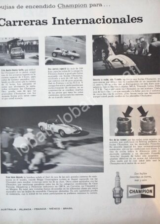 CARTEL ANTIGUO ORIGINAL DE BUJIAS CHAMPION Y CARRERAS DE AUTOS 1959 /40 AF1