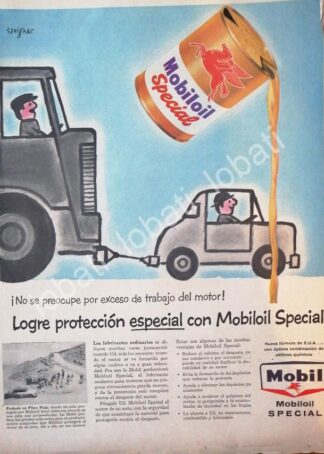 CARTEL ANTIGUO ORIGINAL DE LUBRICANTES MOBIL OIL Y DIBUJO DE RAYMOND SAVIGNAC 1950s /38