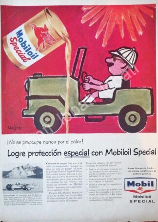 CARTEL ANTIGUO ORIGINAL DE LUBRICANTES MOBIL OIL Y DIBUJO DE RAYMOND SAVIGNAC 1950s /37