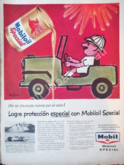 CARTEL ANTIGUO ORIGINAL DE LUBRICANTES MOBIL OIL Y DIBUJO DE RAYMOND SAVIGNAC 1950s /37